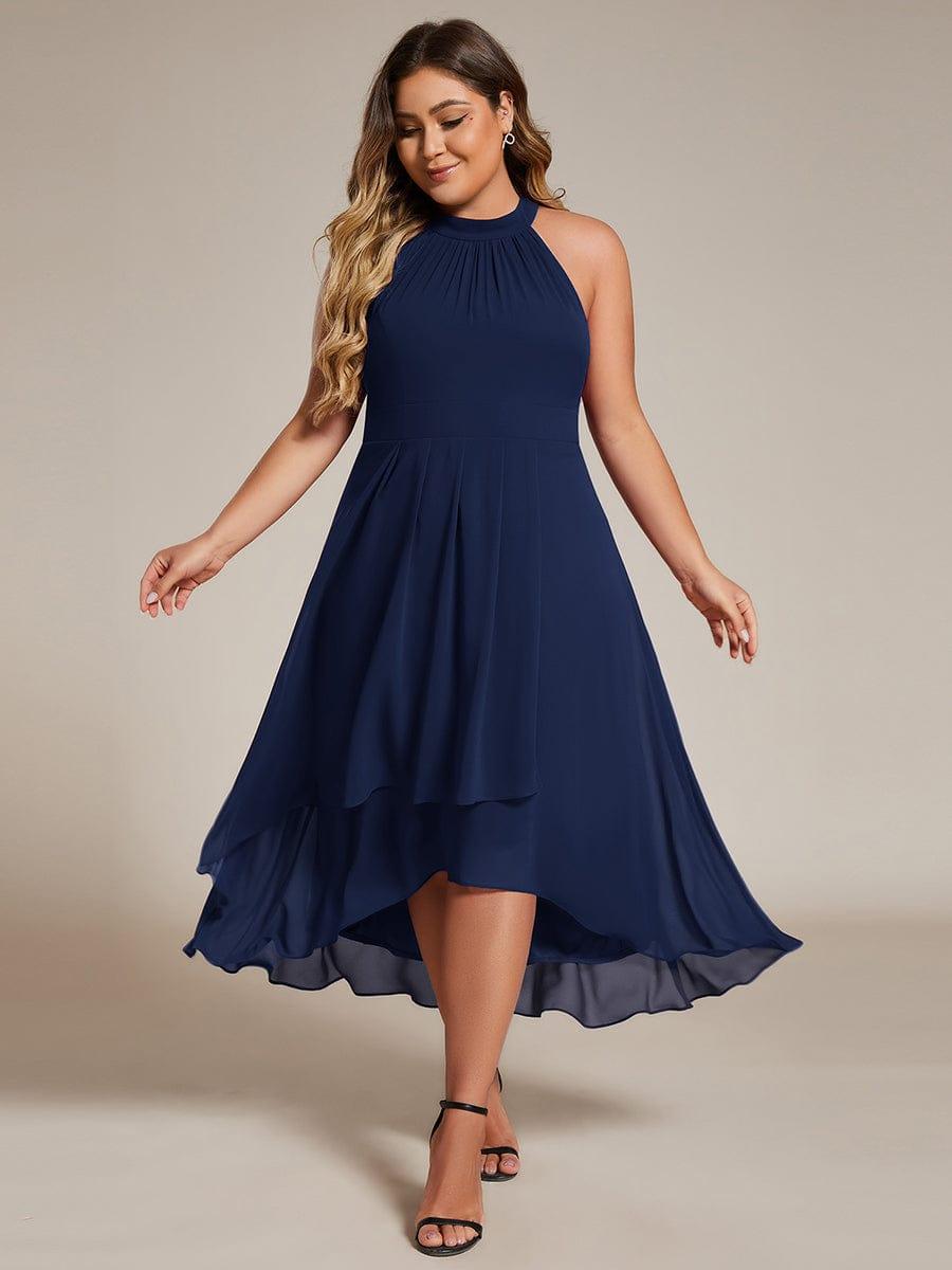 pretty POSIE|Plus Size Chiffon Sleeveless Halter Neck Midi Wedding Guest Dress
