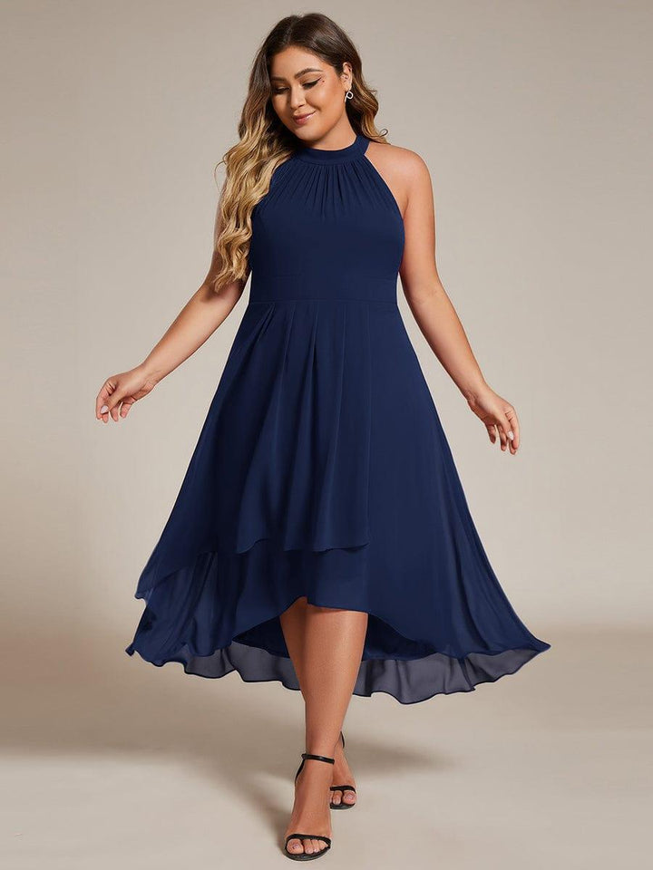 pretty POSIE|Plus Size Chiffon Sleeveless Halter Neck Midi Wedding Guest Dress