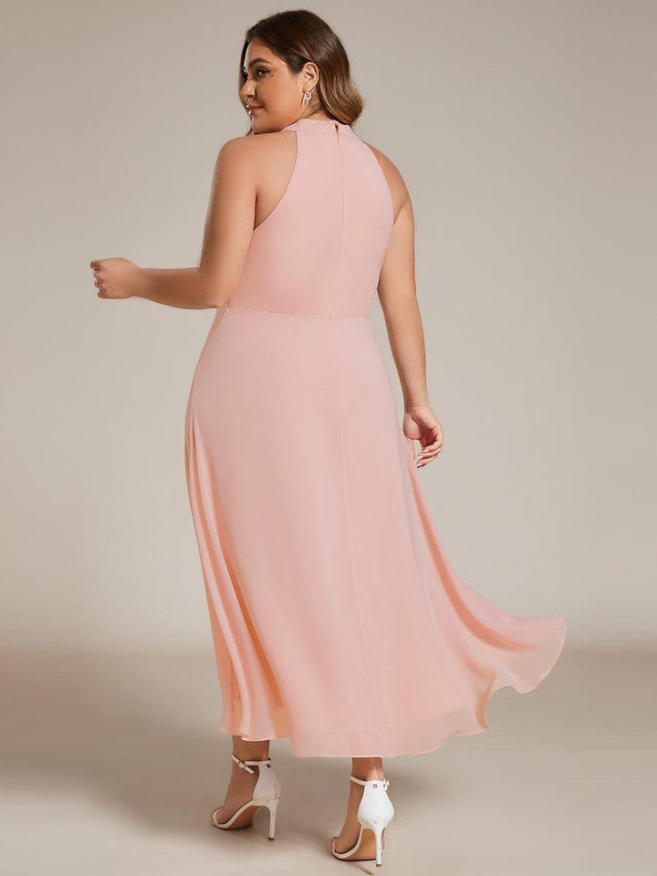 pretty POSIE|Plus Size Chiffon Sleeveless Halter Neck Midi Wedding Guest Dress