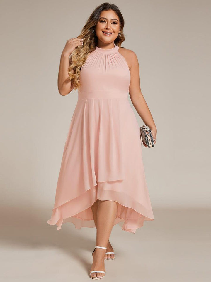 pretty POSIE|Plus Size Chiffon Sleeveless Halter Neck Midi Wedding Guest Dress