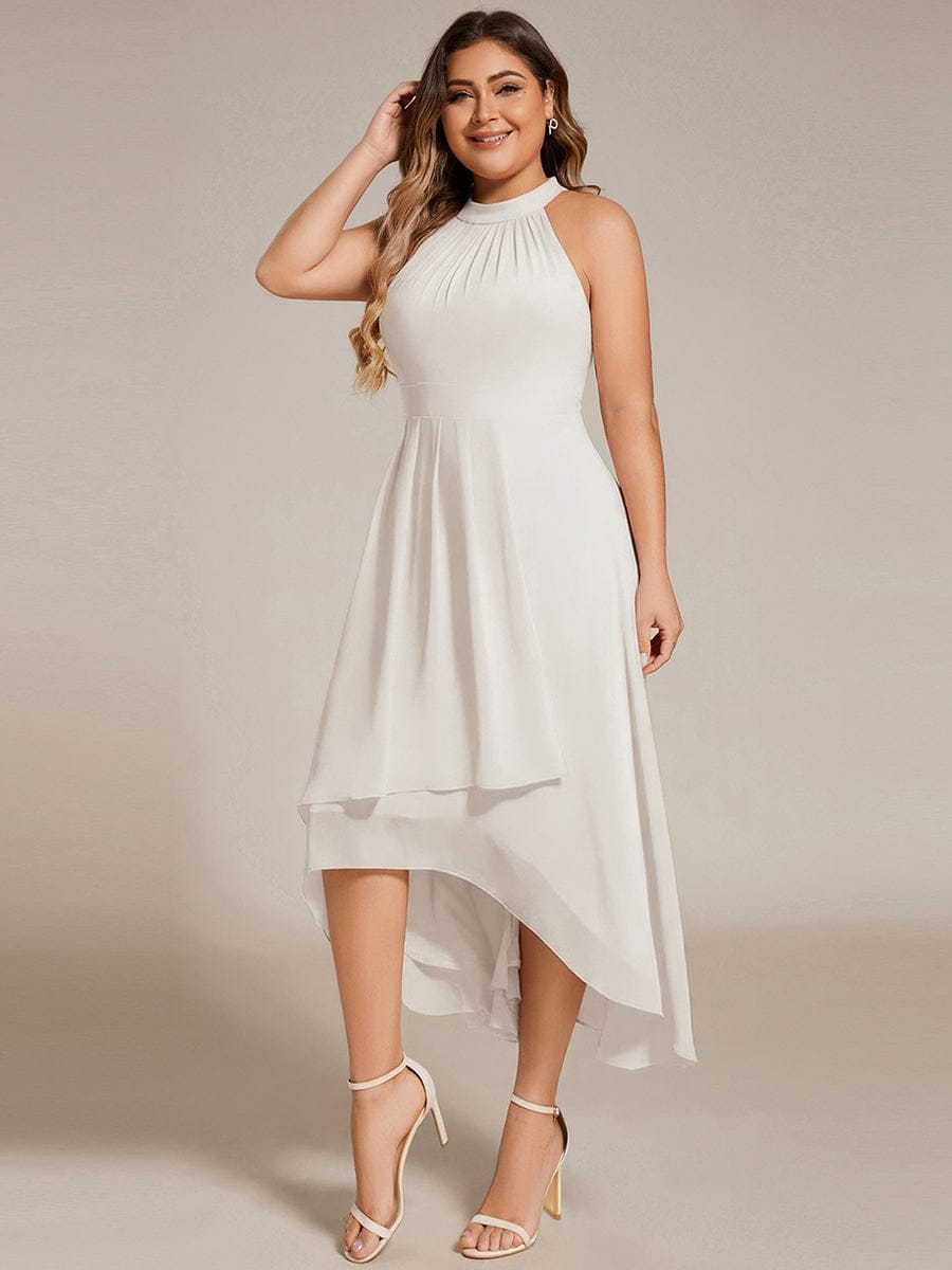 pretty POSIE|Plus Size Chiffon Sleeveless Halter Neck Midi Wedding Guest Dress