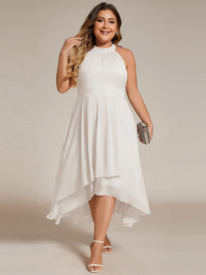 pretty POSIE|Plus Size Chiffon Sleeveless Halter Neck Midi Wedding Guest Dress
