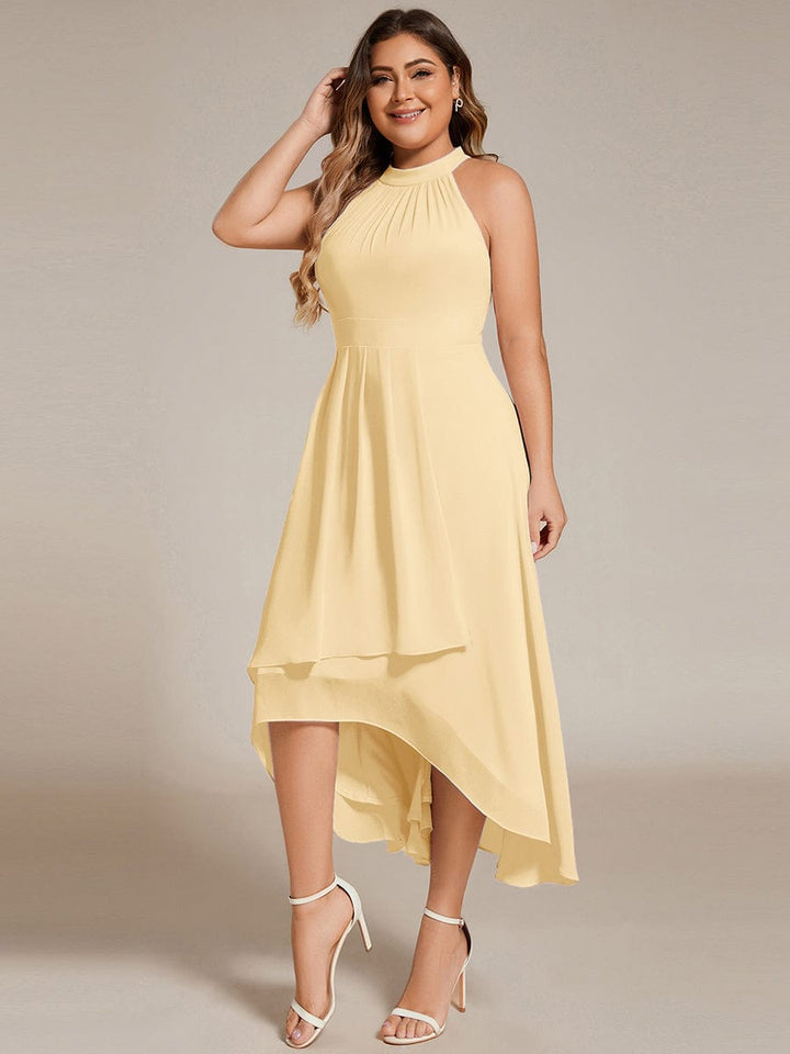pretty POSIE|Plus Size Chiffon Sleeveless Halter Neck Midi Wedding Guest Dress