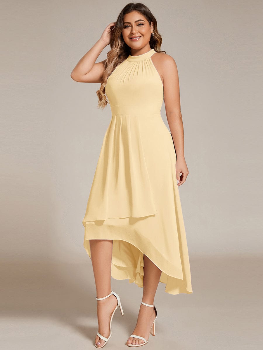 pretty POSIE|Plus Size Chiffon Sleeveless Halter Neck Midi Wedding Guest Dress