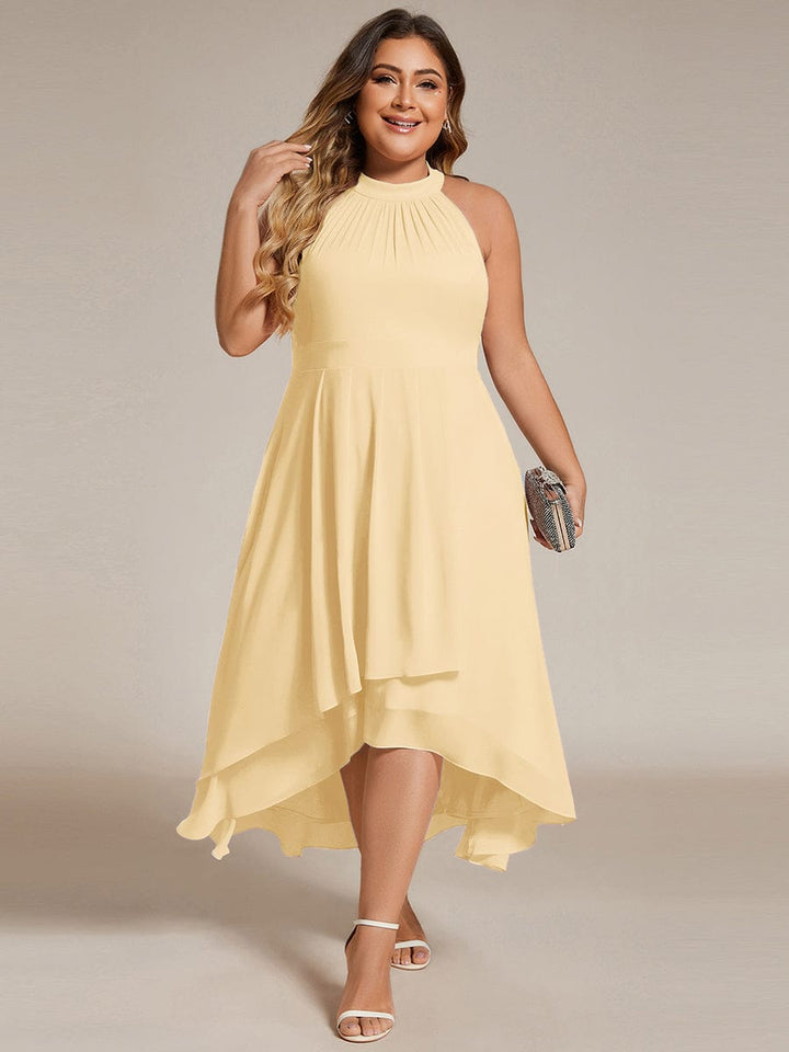 pretty POSIE|Plus Size Chiffon Sleeveless Halter Neck Midi Wedding Guest Dress