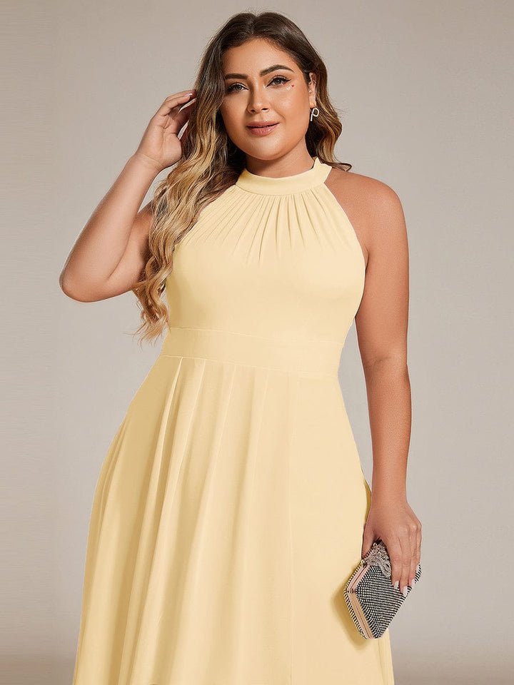 pretty POSIE|Plus Size Chiffon Sleeveless Halter Neck Midi Wedding Guest Dress