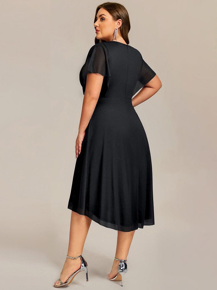 pretty DANNA|Plus Size Glitter Bat-Wing Applique Asymmetrical Hem Midi Weeding Guest Dress