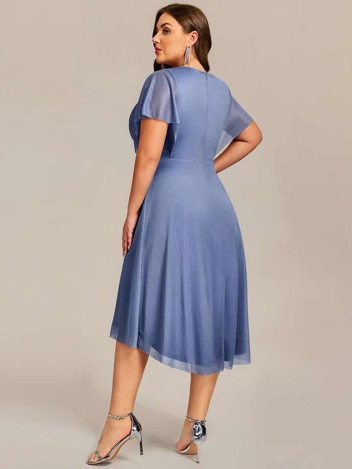 pretty DANNA|Plus Size Glitter Bat-Wing Applique Asymmetrical Hem Midi Weeding Guest Dress