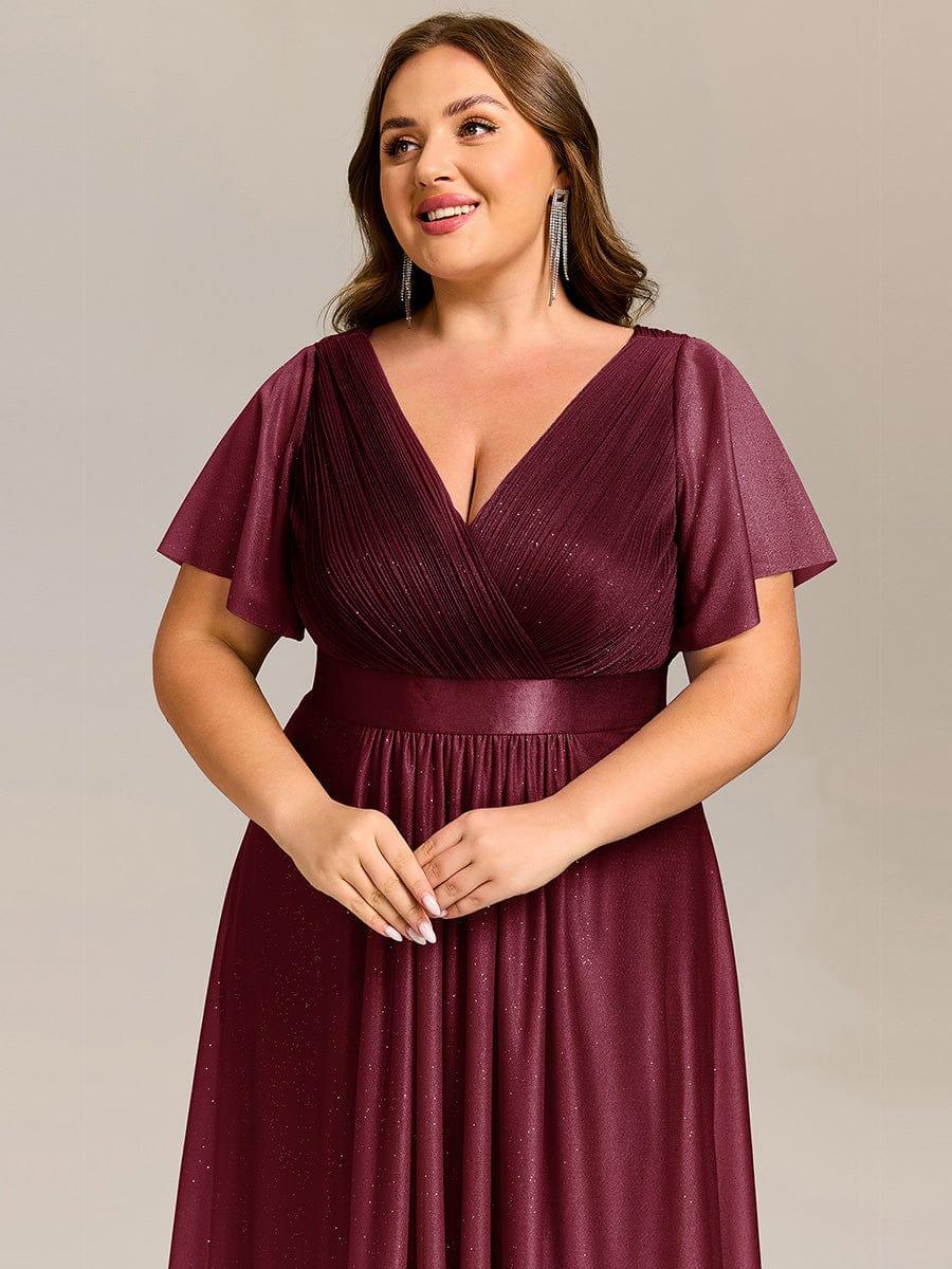 pretty SOL|Plus Size Glitter Ruffles Sleeve Asymmetrical Hem Midi Wedding Guest Dress