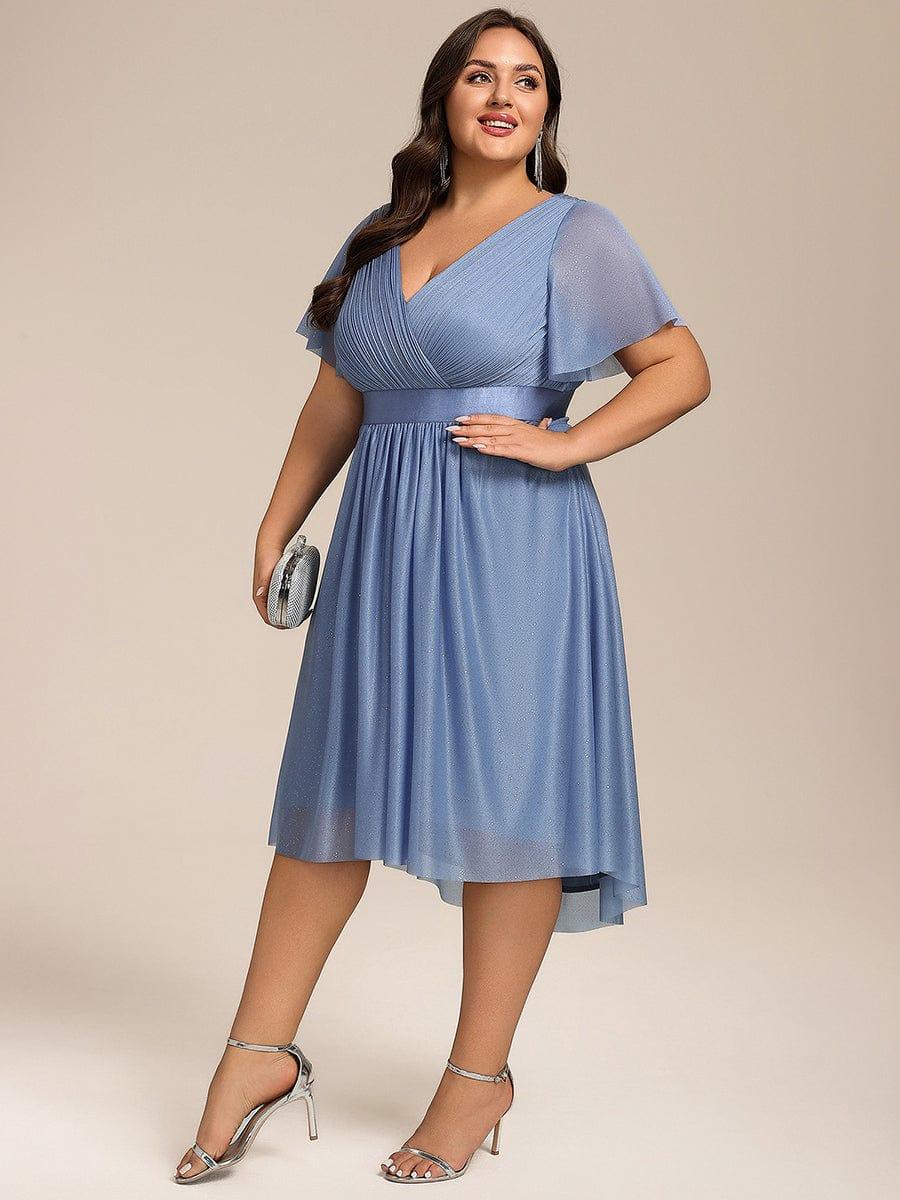 pretty SOL|Plus Size Glitter Ruffles Sleeve Asymmetrical Hem Midi Wedding Guest Dress