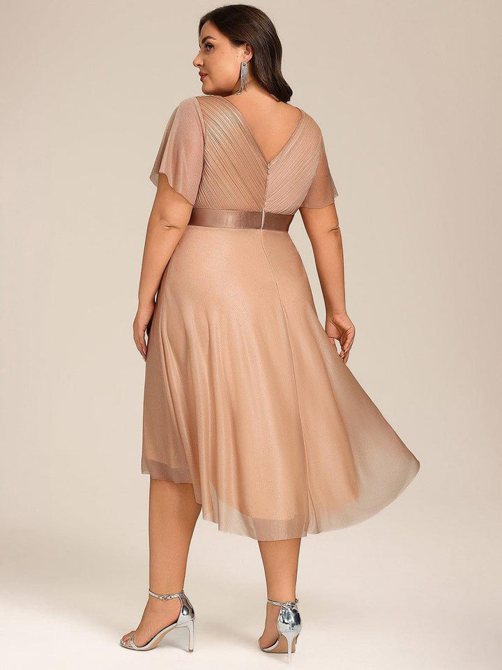 pretty SOL|Plus Size Glitter Ruffles Sleeve Asymmetrical Hem Midi Wedding Guest Dress