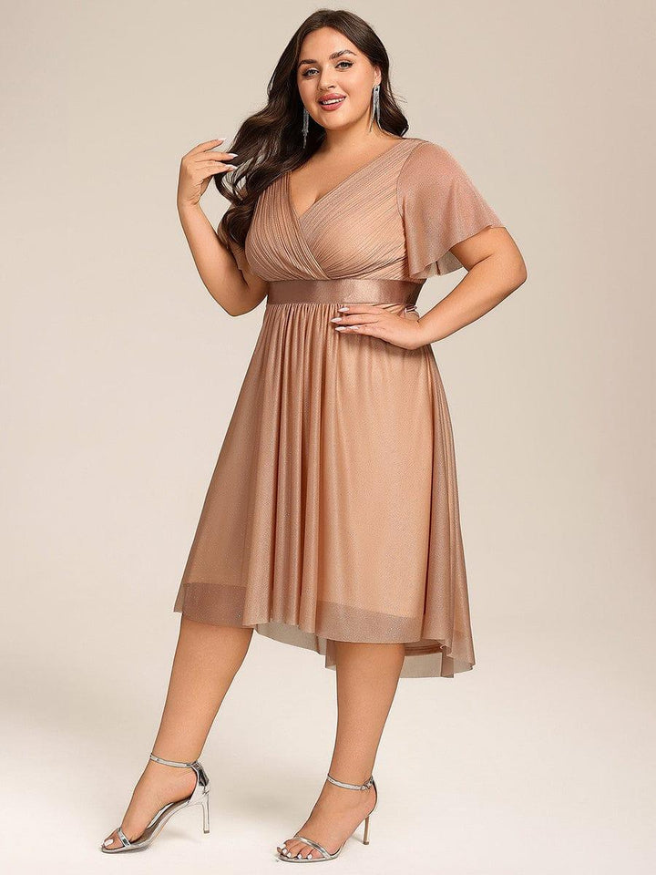 pretty SOL|Plus Size Glitter Ruffles Sleeve Asymmetrical Hem Midi Wedding Guest Dress