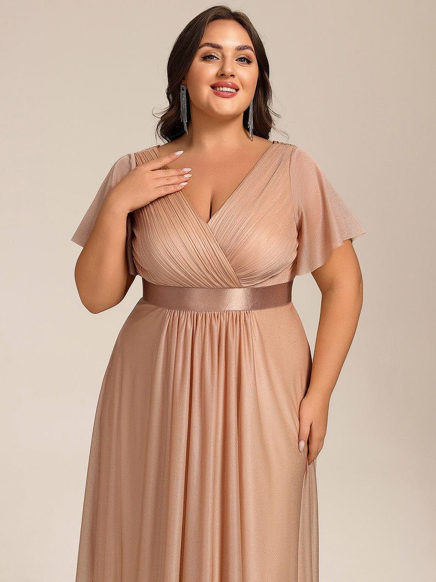 pretty SOL|Plus Size Glitter Ruffles Sleeve Asymmetrical Hem Midi Wedding Guest Dress