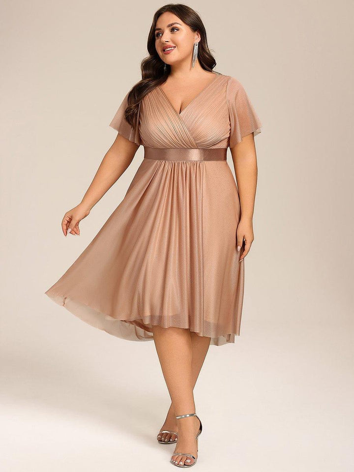 pretty SOL|Plus Size Glitter Ruffles Sleeve Asymmetrical Hem Midi Wedding Guest Dress