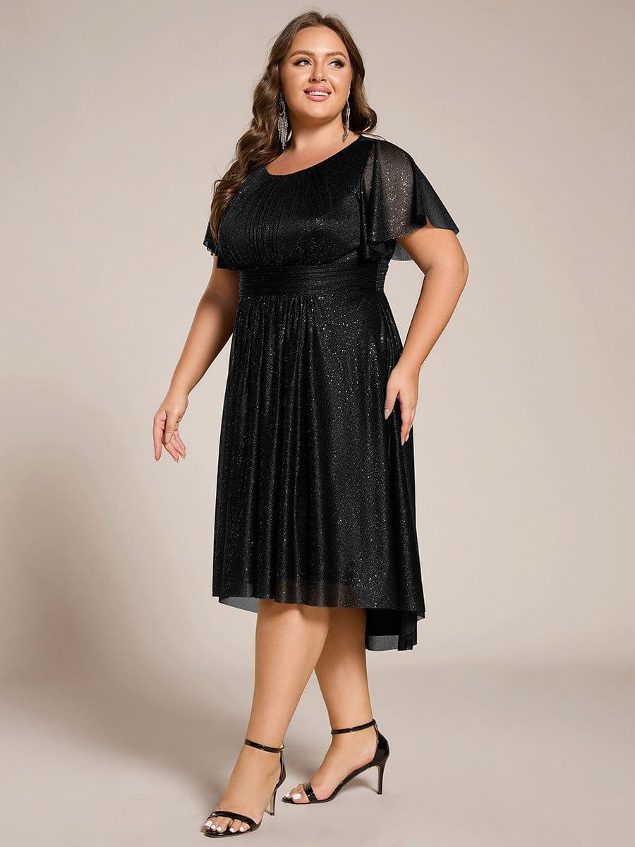 pretty CLARYN|Plus Size Glitter Round Neck Midi Wedding Guest Dress