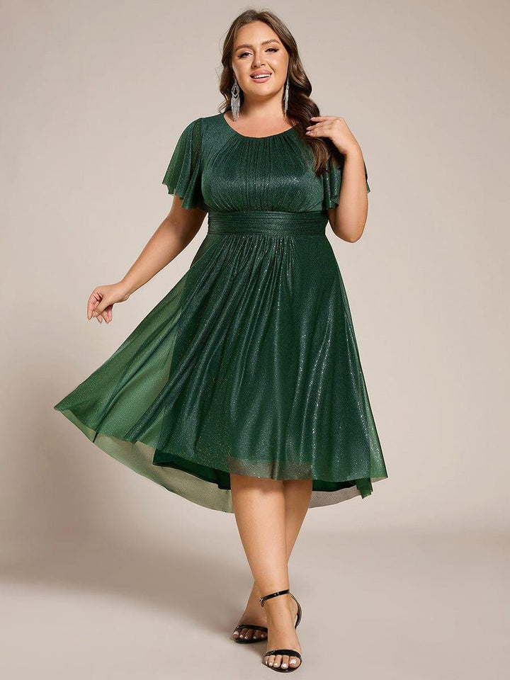pretty CLARYN|Plus Size Glitter Round Neck Midi Wedding Guest Dress