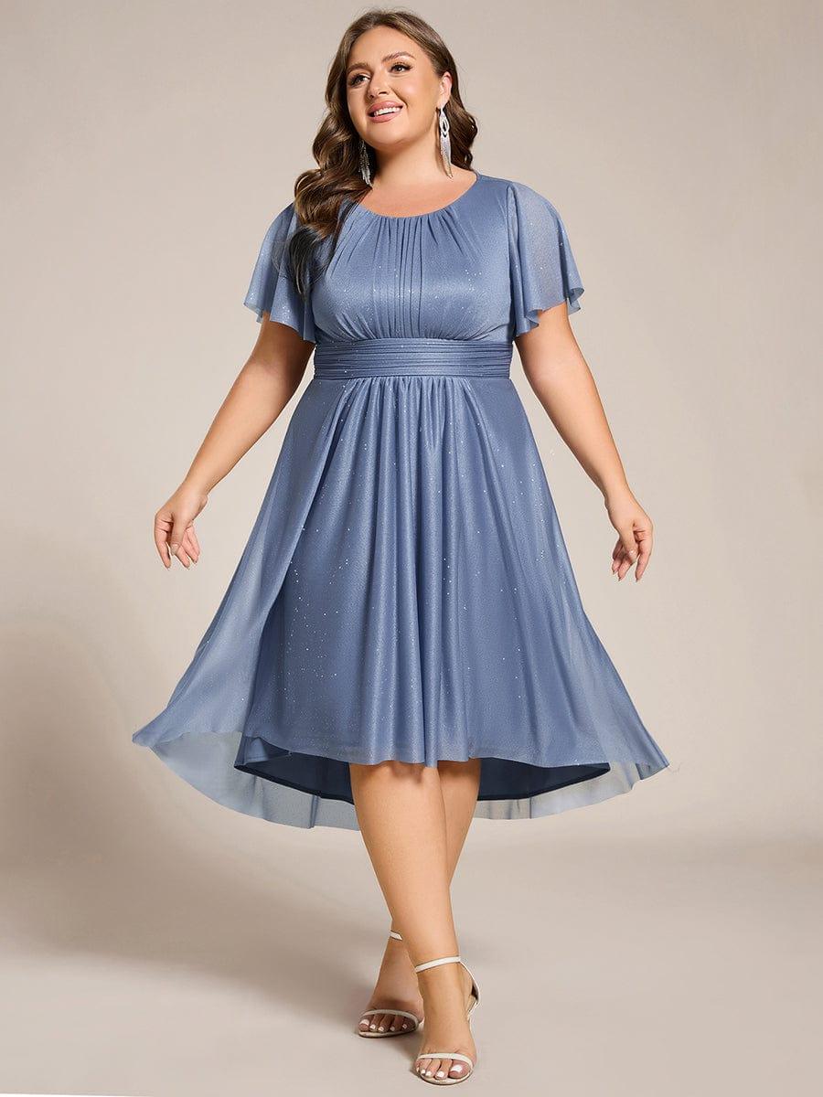 pretty CLARYN|Plus Size Glitter Round Neck Midi Wedding Guest Dress