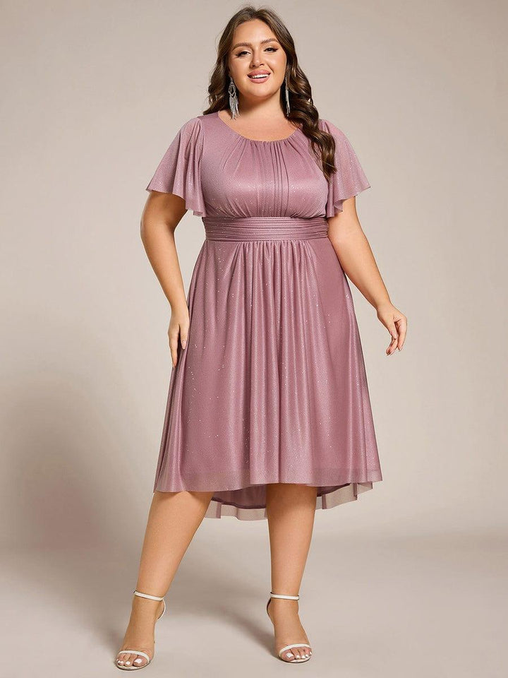 pretty CLARYN|Plus Size Glitter Round Neck Midi Wedding Guest Dress