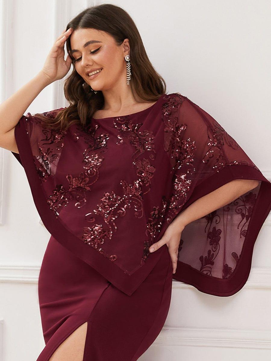 pretty CELINE|Plus Size Asymmetrical Cape Sequin Mother of the Bride Dress