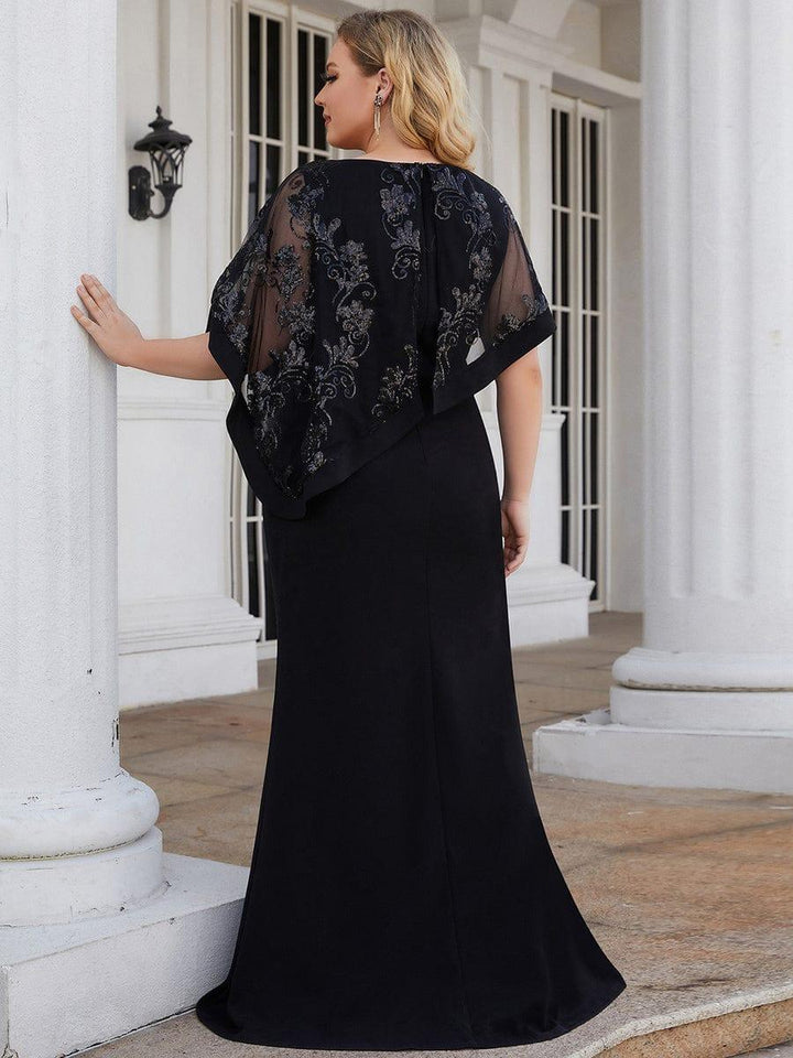 pretty CELINE|Plus Size Asymmetrical Cape Sequin Mother of the Bride Dress