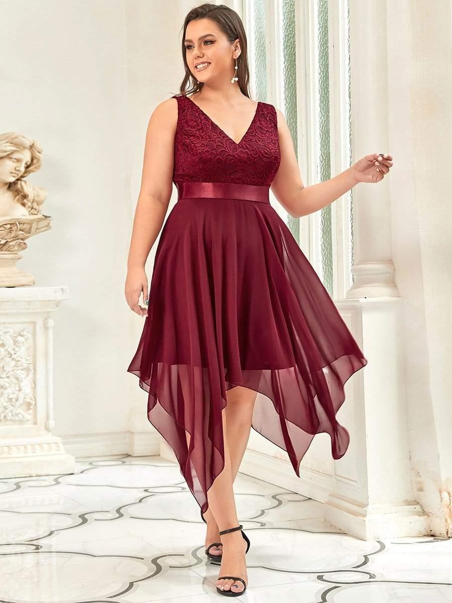 pretty COSTA|Plus Size Stunning V Neck Lace & Chiffon Prom Dress for Women (Final Sale)