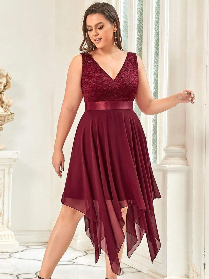 pretty COSTA|Plus Size Stunning V Neck Lace & Chiffon Prom Dress for Women (Final Sale)
