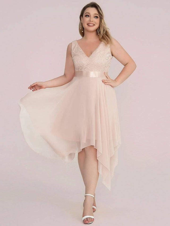 pretty COSTA|Plus Size Stunning V Neck Lace & Chiffon Prom Dress for Women (Final Sale)