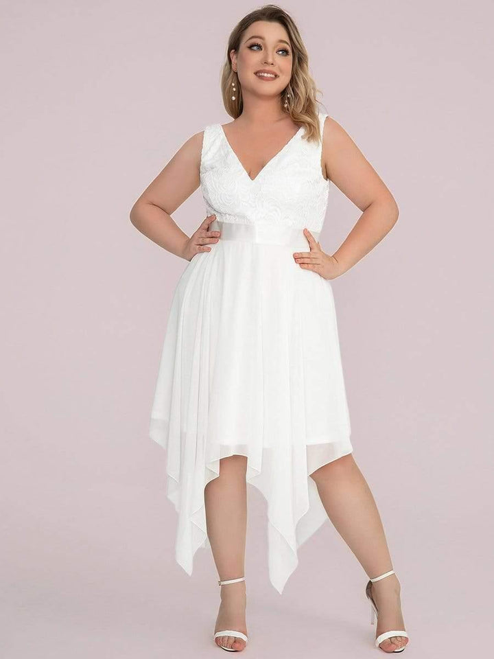 pretty COSTA|Plus Size Stunning V Neck Lace & Chiffon Prom Dress for Women (Final Sale)