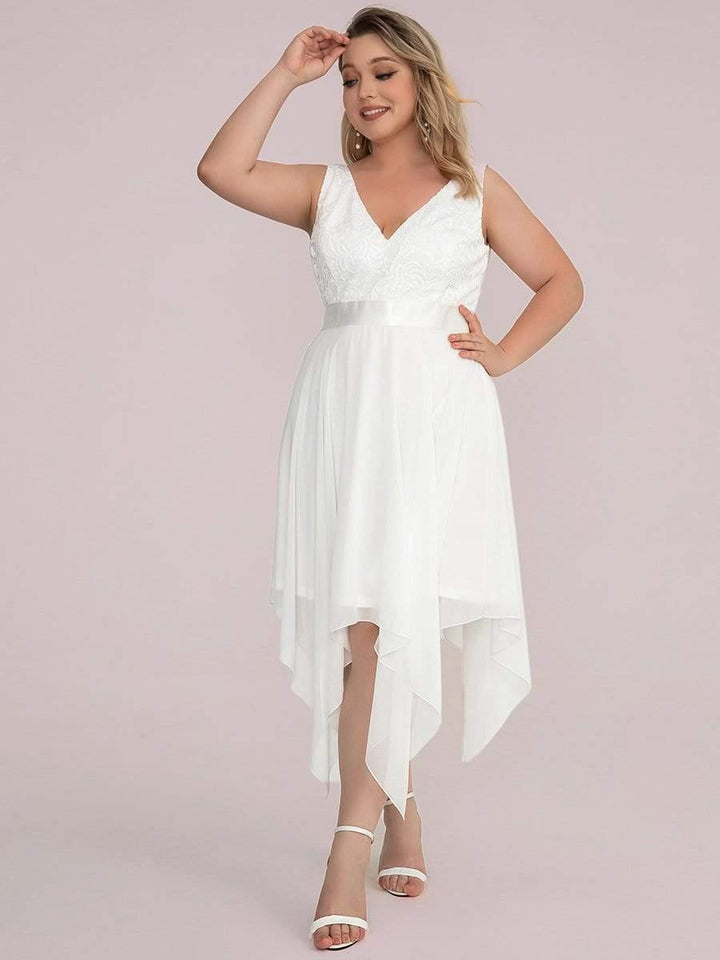 pretty COSTA|Plus Size Stunning V Neck Lace & Chiffon Prom Dress for Women (Final Sale)