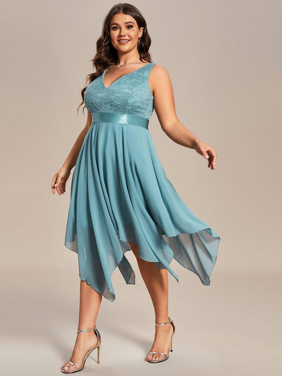 pretty COSTA|Plus Size Stunning V Neck Lace & Chiffon Prom Dress for Women (Final Sale)