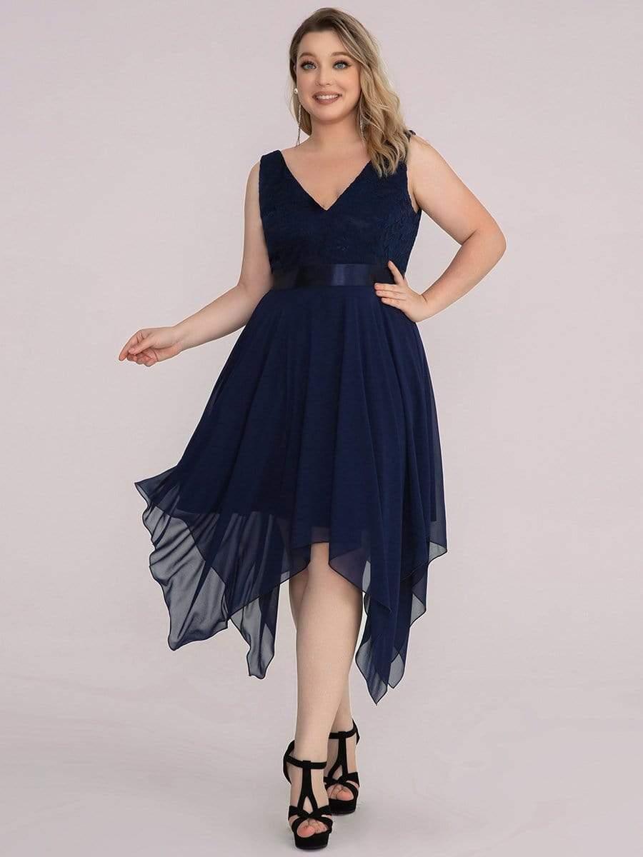 pretty COSTA|Plus Size Stunning V Neck Lace & Chiffon Prom Dress for Women