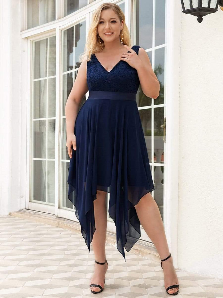 pretty COSTA|Plus Size Stunning V Neck Lace & Chiffon Prom Dress for Women (Final Sale)