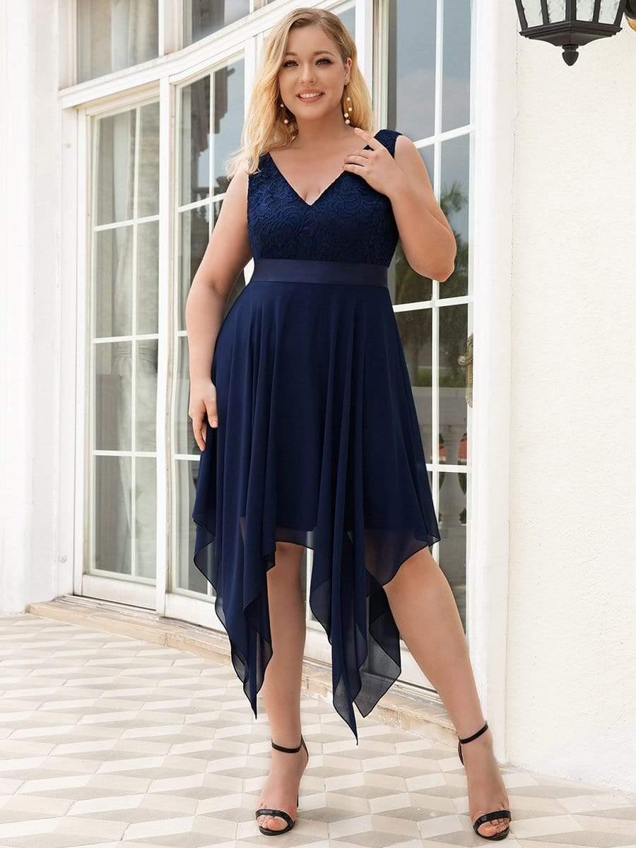 pretty COSTA|Plus Size Stunning V Neck Lace & Chiffon Prom Dress for Women
