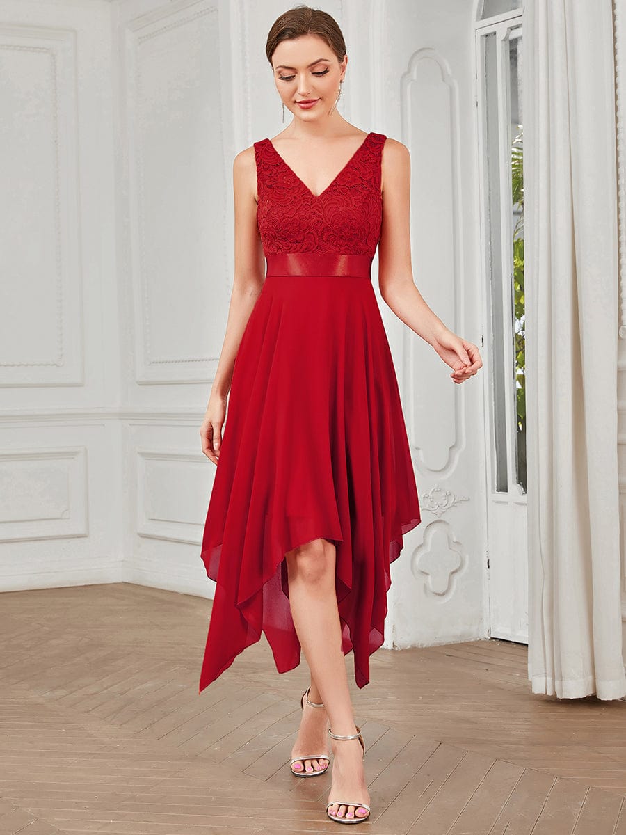 pretty COSTA|Plus Size Stunning V Neck Lace & Chiffon Prom Dress for Women (Final Sale)