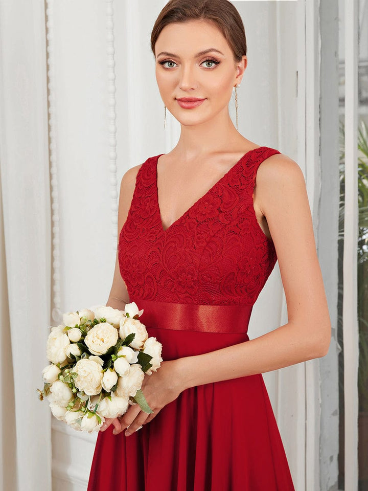 pretty COSTA|Plus Size Stunning V Neck Lace & Chiffon Prom Dress for Women (Final Sale)