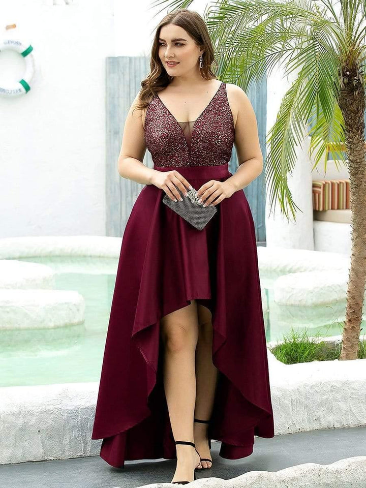 pretty ALYNA|Sparkly Plus Size Prom Dresses for Women with Irregular Hem (Final Sale)