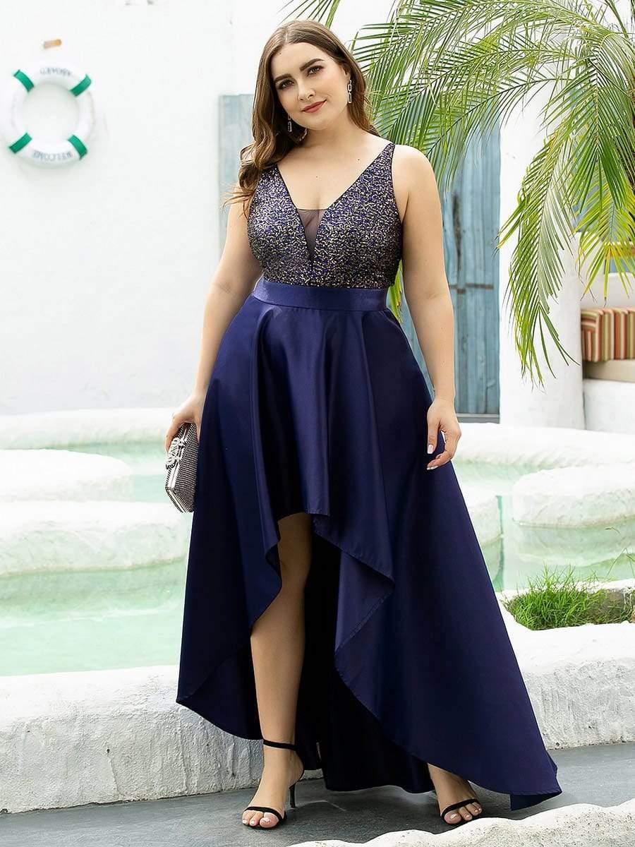 pretty ALYNA|Sparkly Plus Size Prom Dresses for Women with Irregular Hem (Final Sale)