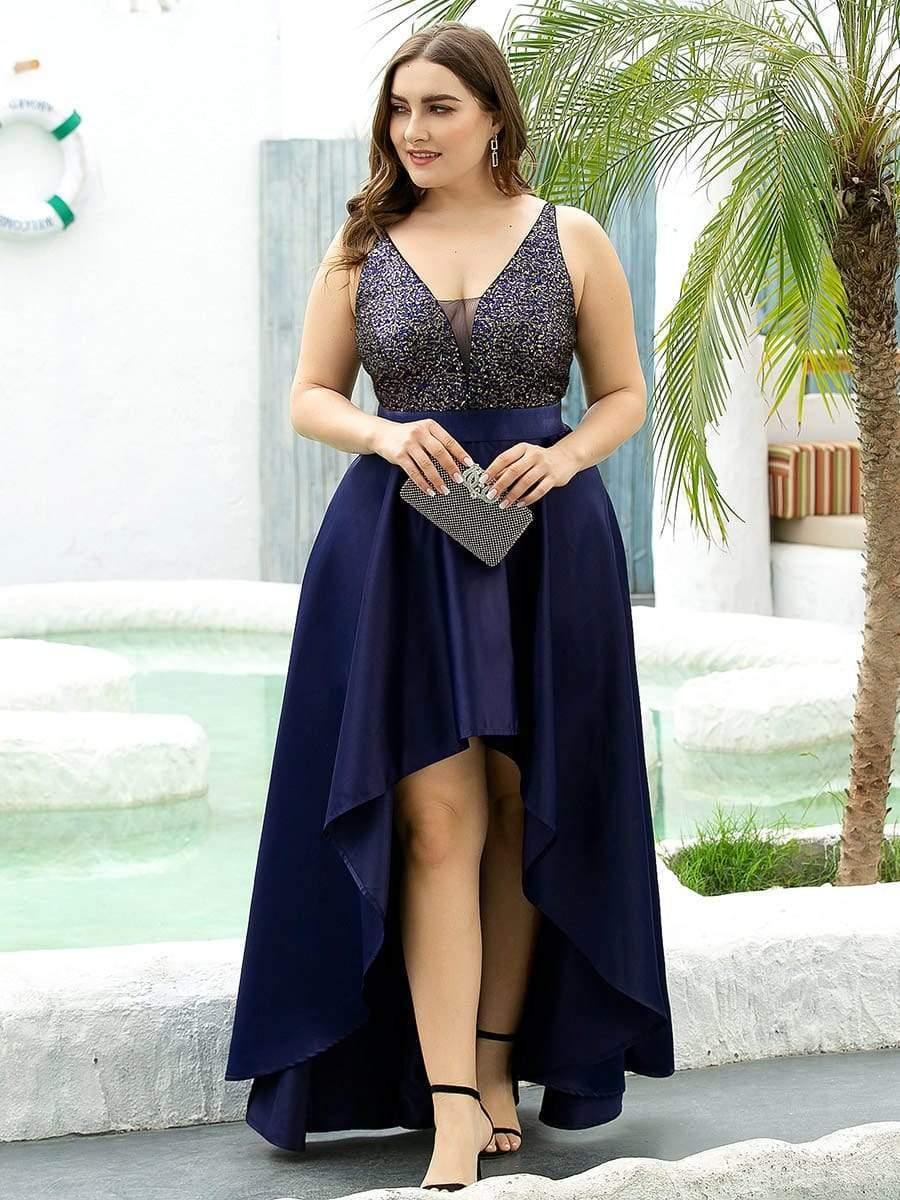 pretty ALYNA|Sparkly Plus Size Prom Dresses for Women with Irregular Hem (Final Sale)