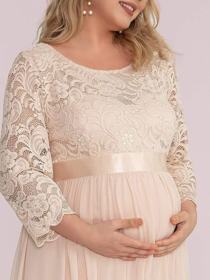 pretty KALANI|3/4 Sleeve Lace Floor Length Plus Size Maternity Dress