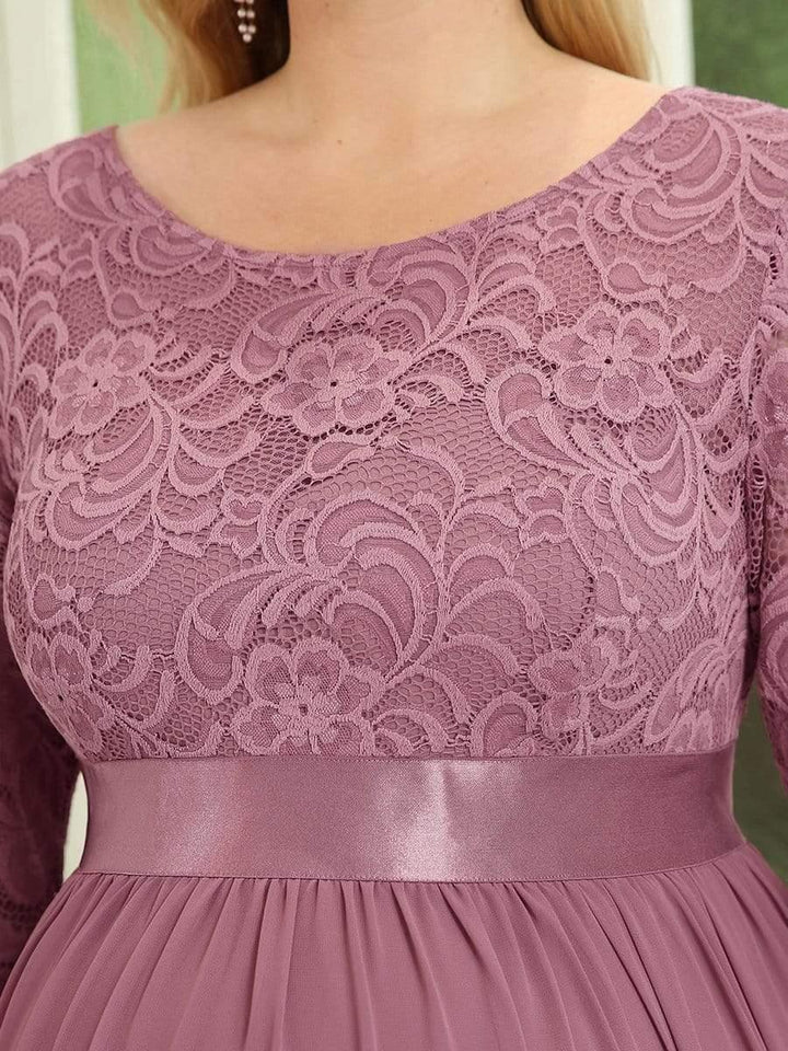 pretty KALANI|3/4 Sleeve Lace Floor Length Plus Size Maternity Dress