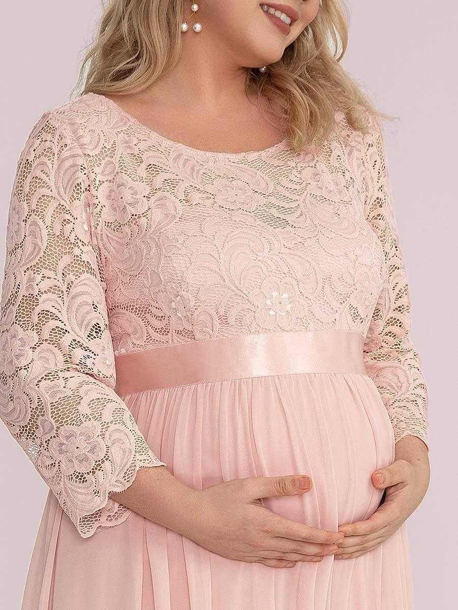 pretty KALANI|3/4 Sleeve Lace Floor Length Plus Size Maternity Dress