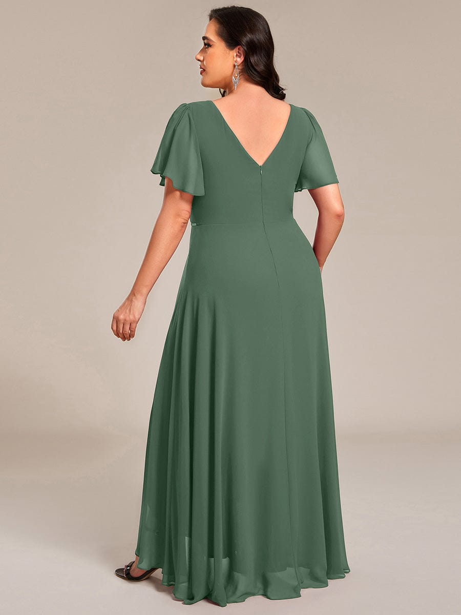 ever DAKOTA|Plus Size Chiffon Ruffle Sleeves Rhinestone Waist High-Low Wedding Guest Dress