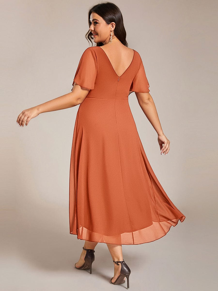 pretty FAYE|Plus Size V-Neck High-Low Chiffon Wedding Guest Dress