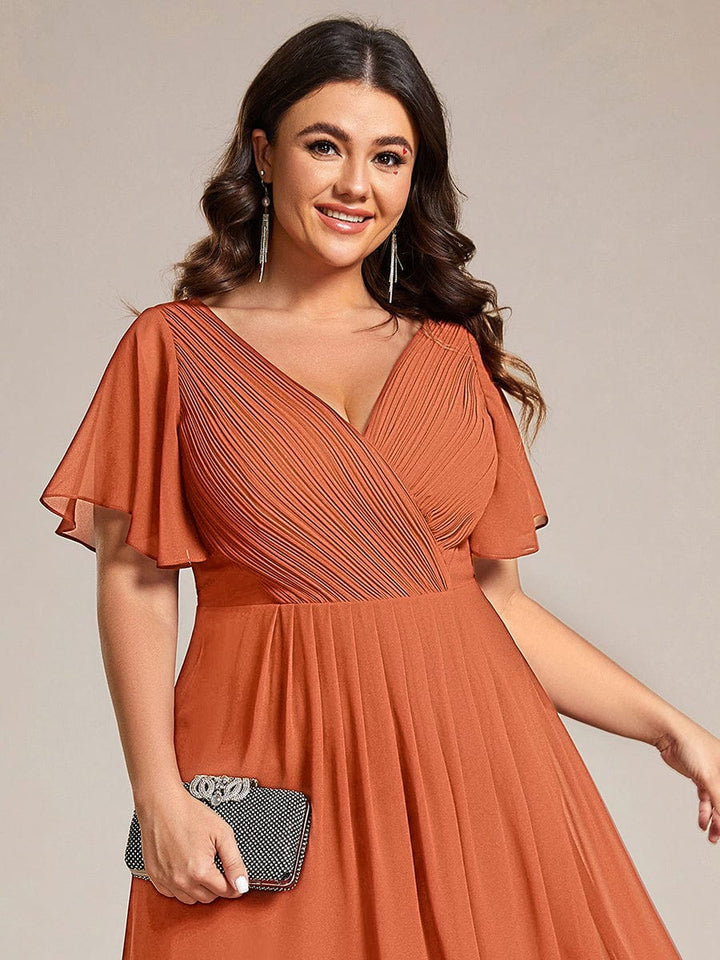 pretty FAYE|Plus Size V-Neck High-Low Chiffon Wedding Guest Dress