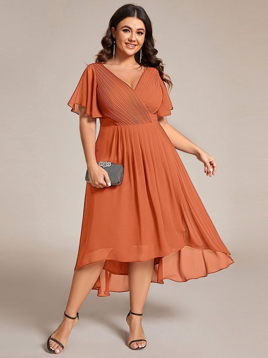 pretty FAYE|Plus Size V-Neck High-Low Chiffon Wedding Guest Dress