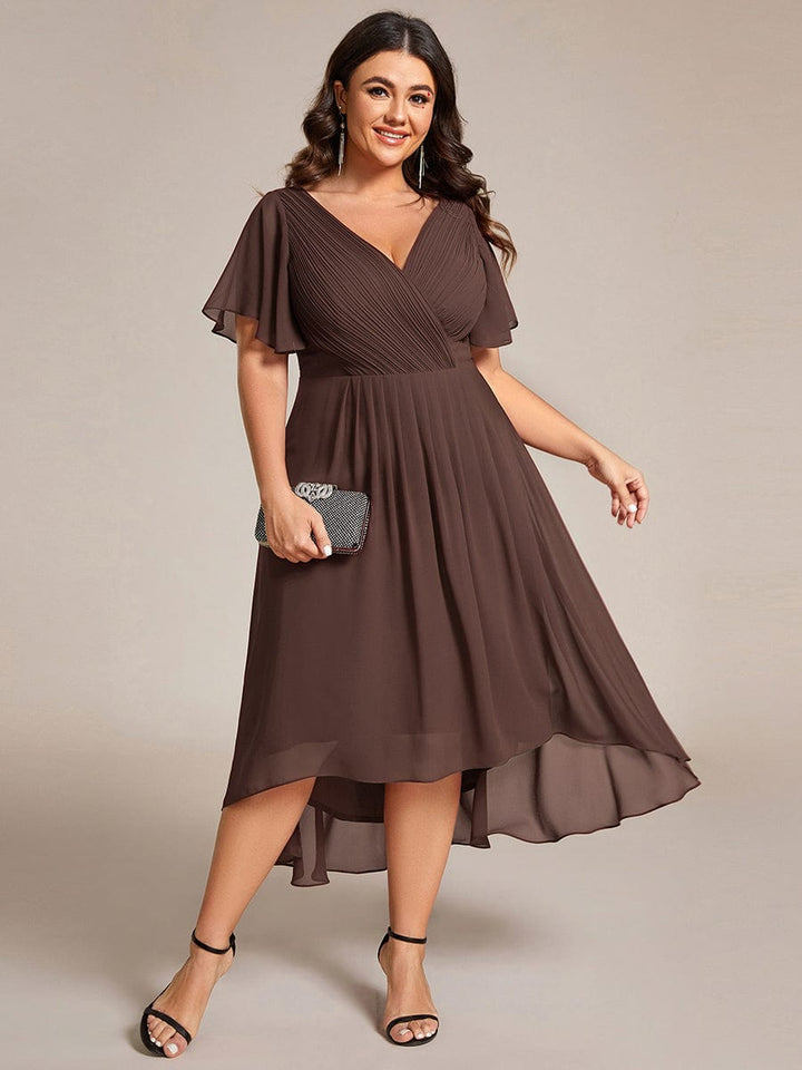 pretty FAYE|Plus Size V-Neck High-Low Chiffon Wedding Guest Dress