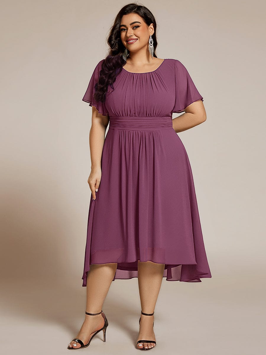 pretty EDEN|Plus Size Chiffon Round Neckline A-Line Midi Wedding Guest Dress
