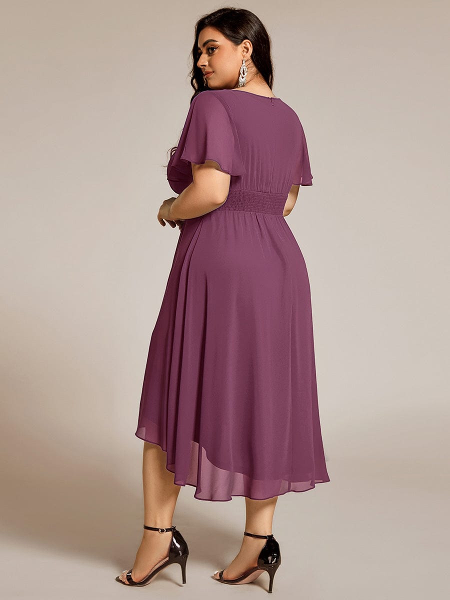 pretty EDEN|Plus Size Chiffon Round Neckline A-Line Midi Wedding Guest Dress