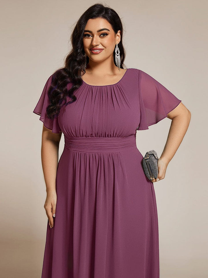pretty EDEN|Plus Size Chiffon Round Neckline A-Line Midi Wedding Guest Dress