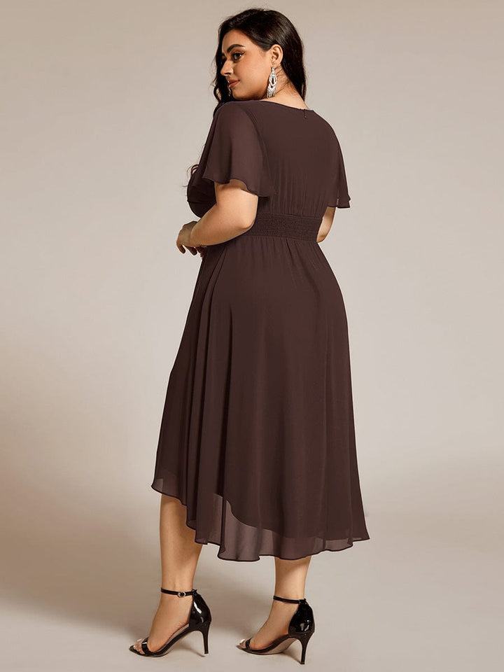 pretty EDEN|Plus Size Chiffon Round Neckline A-Line Midi Wedding Guest Dress